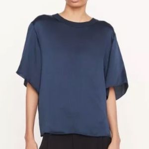 Vince | Rib-Trim Silk Flutter-Sleeve Top | Size: S | Coastal Blue